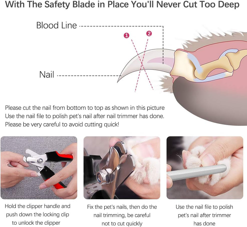 Dog Nail Clippers and Trimmer Set, Anipaw Stainless Steel Non Slip Handles & Razor Sharp Blades, Safety Guard to Avoid Over-Cutting, Grooming Tool for All Small Large Pets, Free Nail File